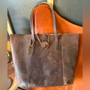 Baseballism leather tote made from baseball glove leather.
